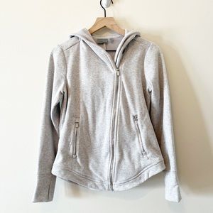 Athleta Gray Asymmetric Zip Hooded Fleece Lined Jacket Size Small